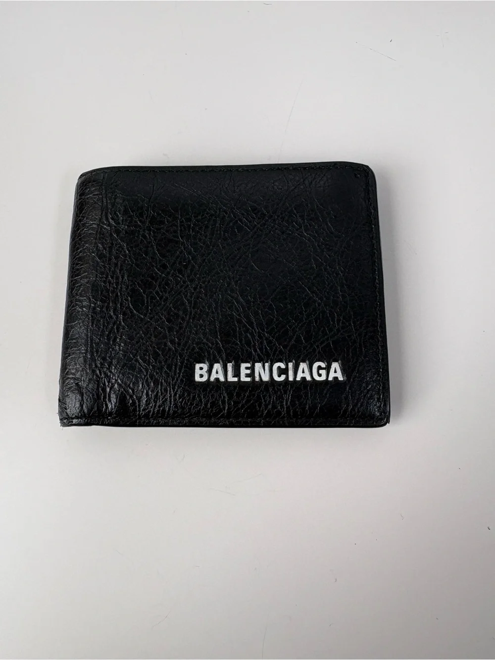 Balenciaga Black Leather Card Holder Wallet with White Logo